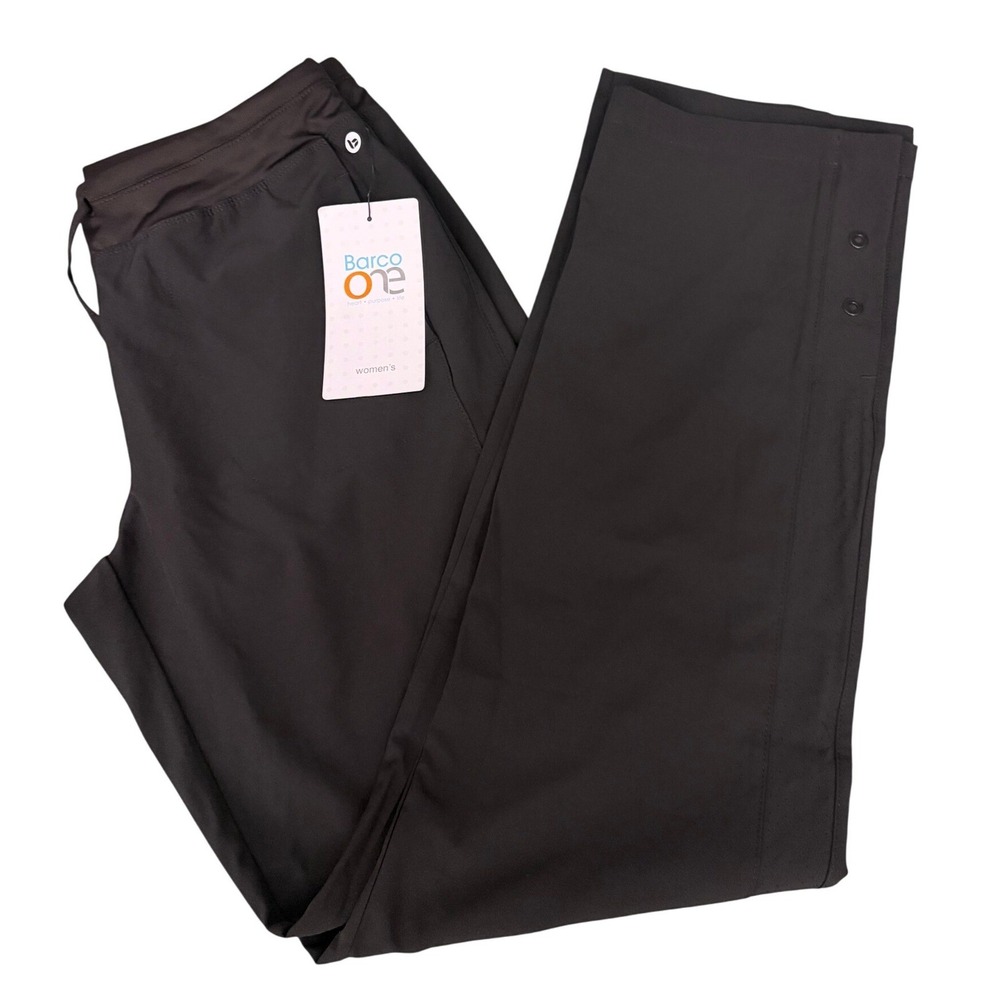 Barco One Womens Black S Scrub Pants Cargo Straight Leg Snap Hem Drawstring NEW